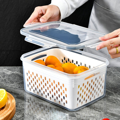 Drain Storage Basket Box Transparent Fruit Vegetable Storage Container for Kitchen Supplies 1750ML