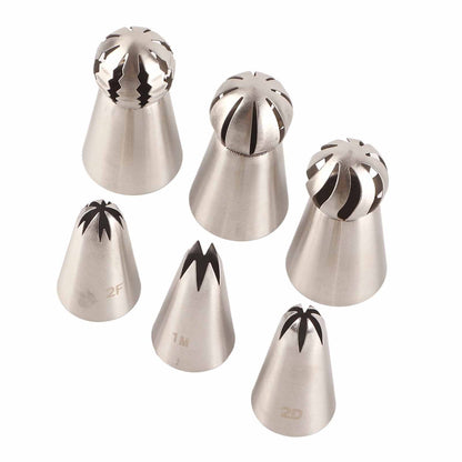 6PCS Baking Tip Stainless Steel Decorating Pastry Piping Nozzle Set for Cake Cupcake