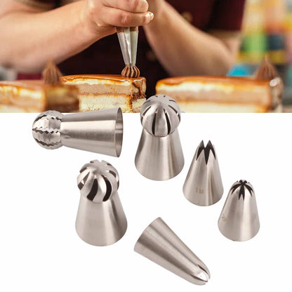 6PCS Baking Tip Stainless Steel Decorating Pastry Piping Nozzle Set for Cake Cupcake