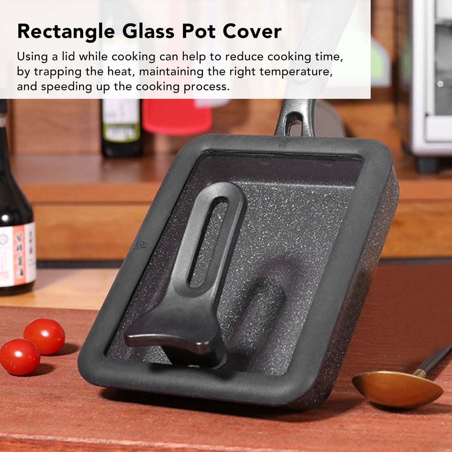 Rectangle Glass Pot Cover Thickened Standable Visible Silicone Rectangle Pan Lid Black 15 X 18cm / 5.9 X 7.1in