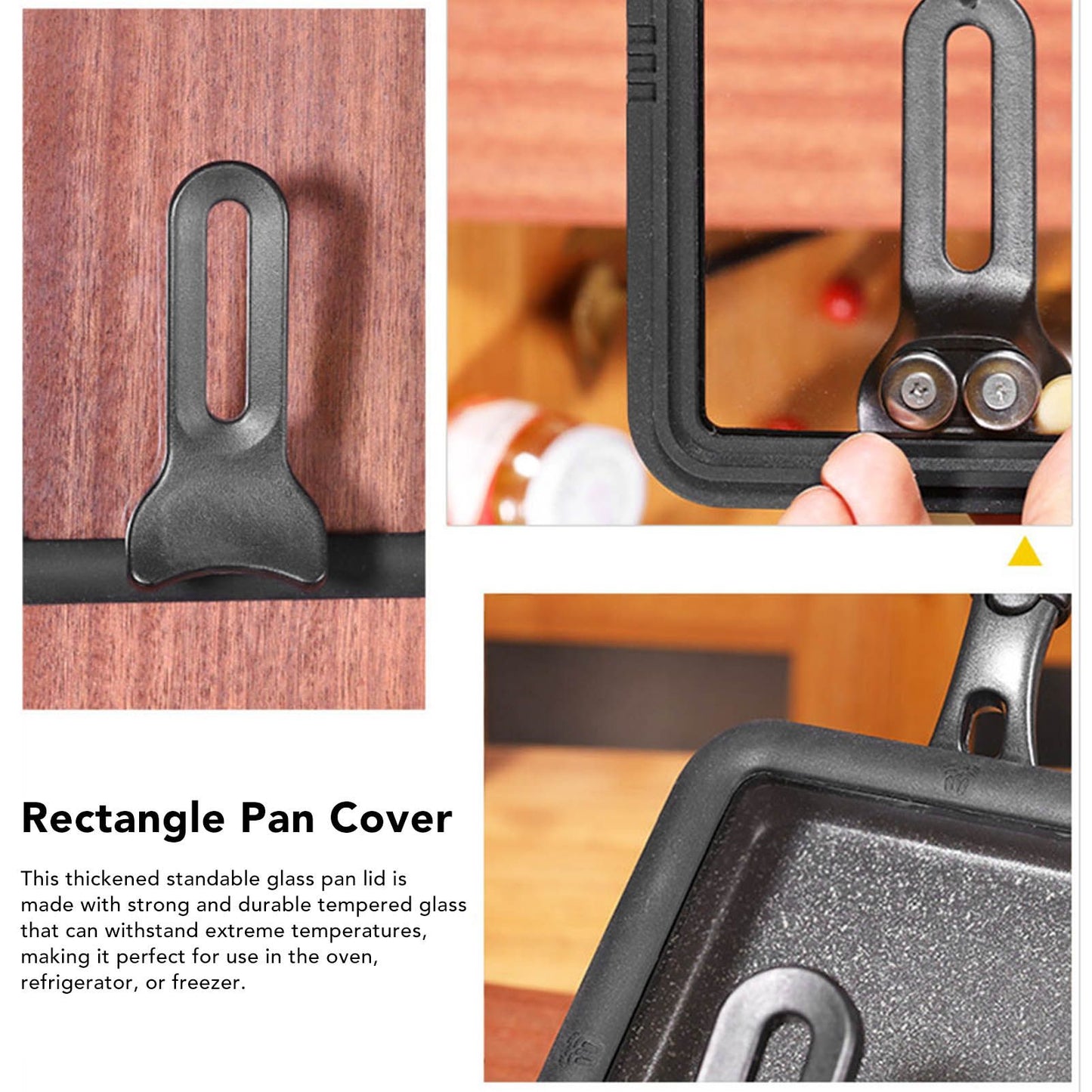 Rectangle Glass Pot Cover Thickened Standable Visible Silicone Rectangle Pan Lid Black 15 X 18cm / 5.9 X 7.1in