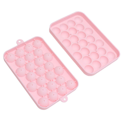 25 Grid Ice Cube Tray Easy Release Silicone Ice Ball Maker Mold Mini Round Ice Sphere Tray with Lid Pink