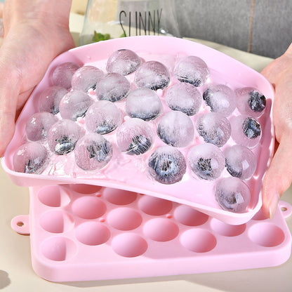 25 Grid Ice Cube Tray Easy Release Silicone Ice Ball Maker Mold Mini Round Ice Sphere Tray with Lid Pink