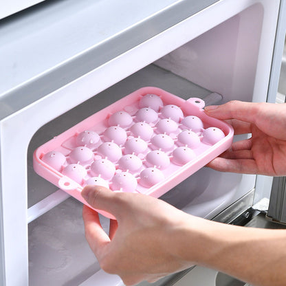 25 Grid Ice Cube Tray Easy Release Silicone Ice Ball Maker Mold Mini Round Ice Sphere Tray with Lid Pink