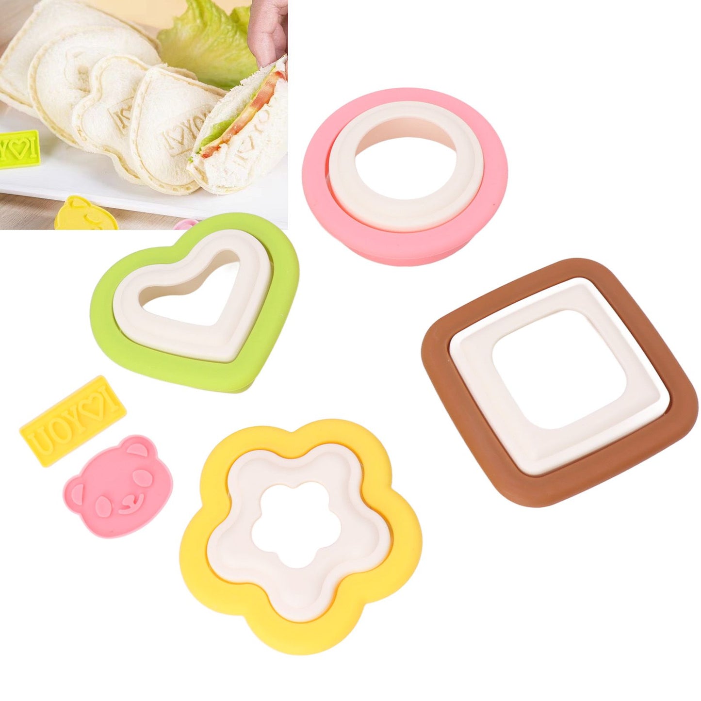 10Pcs Sandwich Cutter Mold Set Detachable Flower Heart Round Shape Baking Toast Biscuits Mould for Kitchen