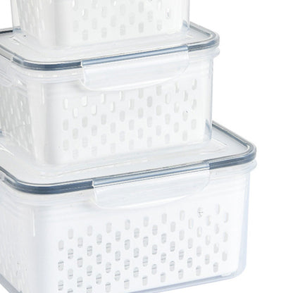 3pcs Drain Storage Basket Box Transparent Leakproof Food Storage Containers with Removable Colander for Fridge