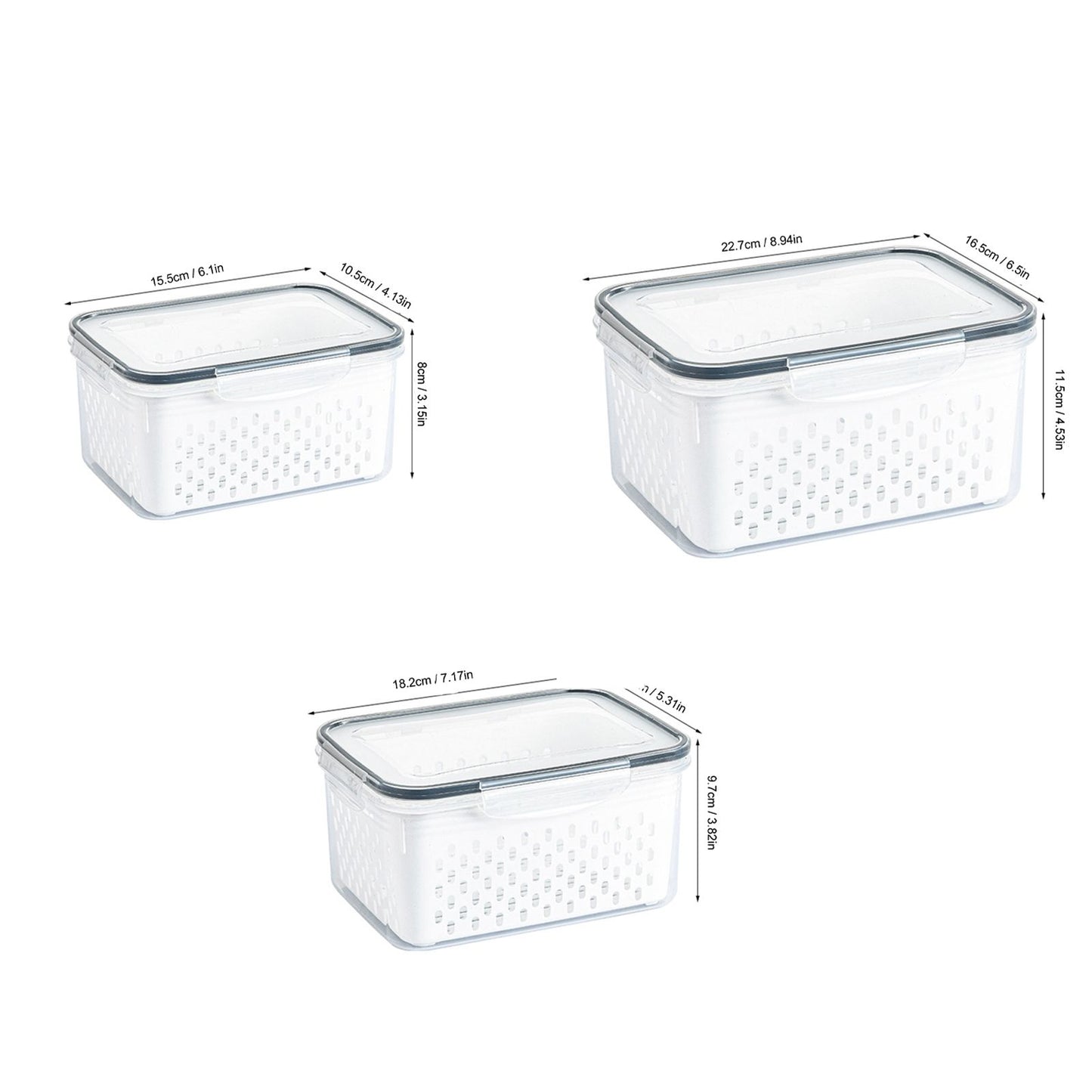 3pcs Drain Storage Basket Box Transparent Leakproof Food Storage Containers with Removable Colander for Fridge