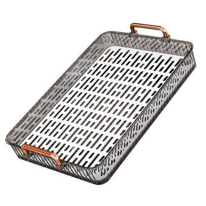 Water Drainage Tea Tray Double Layer Large Capacity Rectangular Cup Drain Board with Handle for Living Room S Gray