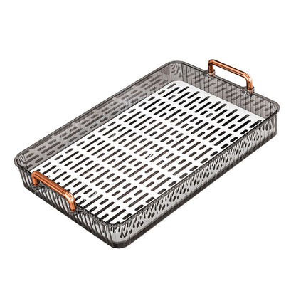 Water Drainage Tea Tray Double Layer Large Capacity Rectangular Cup Drain Board with Handle for Living Room S Gray