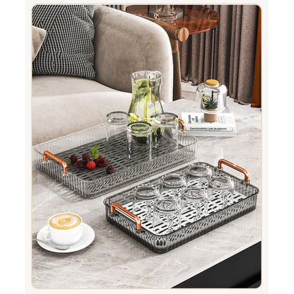 Water Drainage Tea Tray Double Layer Large Capacity Rectangular Cup Drain Board with Handle for Living Room S Gray