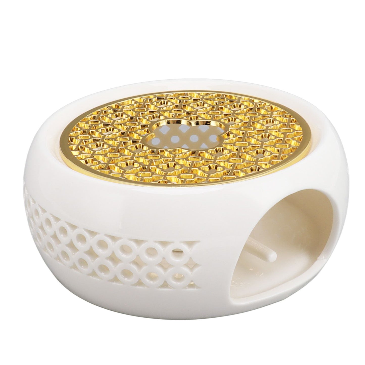 Porcelain Teapot Heater Hollow Frame Round Teapot Warmer Base with Alloy Cushion and Candle Holder