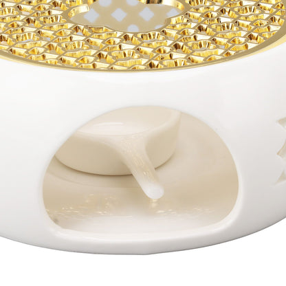 Porcelain Teapot Heater Hollow Frame Round Teapot Warmer Base with Alloy Cushion and Candle Holder