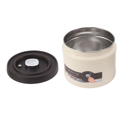 Vacuum Sealed Coffee Container 304 Stainless Steel Press Type Airtight Food Storage Container for Coffee Beans Tea Nuts 750ML Beige