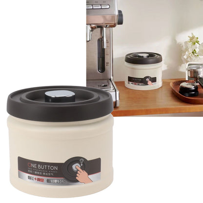Vacuum Sealed Coffee Container 304 Stainless Steel Press Type Airtight Food Storage Container for Coffee Beans Tea Nuts 750ML Beige