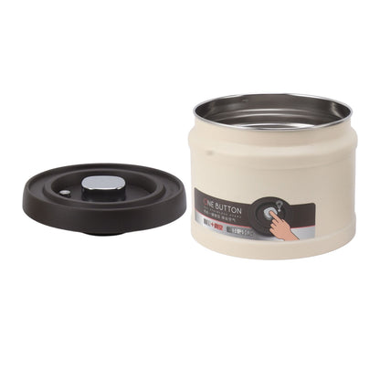 Vacuum Sealed Coffee Container 304 Stainless Steel Press Type Airtight Food Storage Container for Coffee Beans Tea Nuts 1600ML Beige