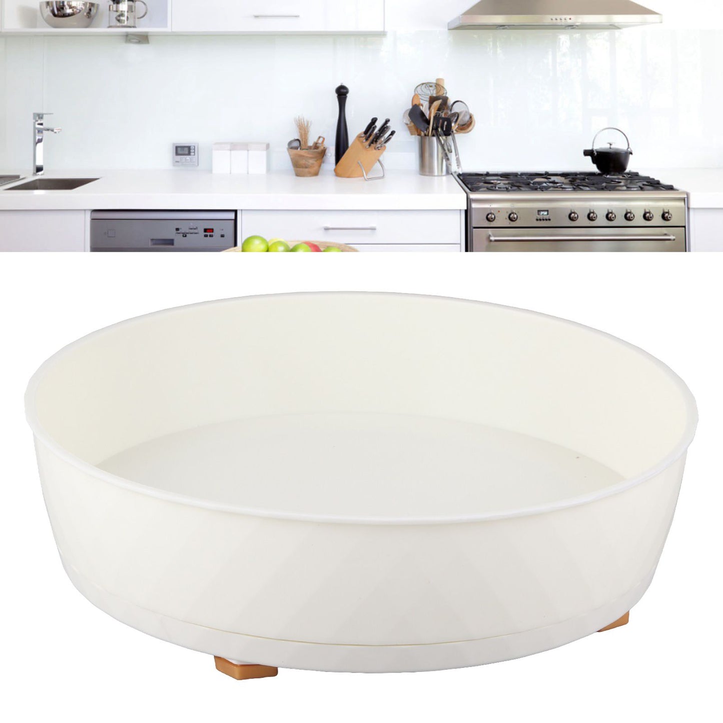 Kitchen Turntable Spin Round Tray 360 Degrees Rotating Non Skid Multifunctional Spice Organizer for Cabinet Pantry Refrigerator Countertop White