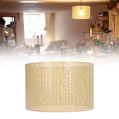 Drum Lamp Shade E27 E14 Clip Fir Leaf Shape Hollow Out Metal Decorative Lampshade Cover for Table Wall Ceiling Lamp Gold