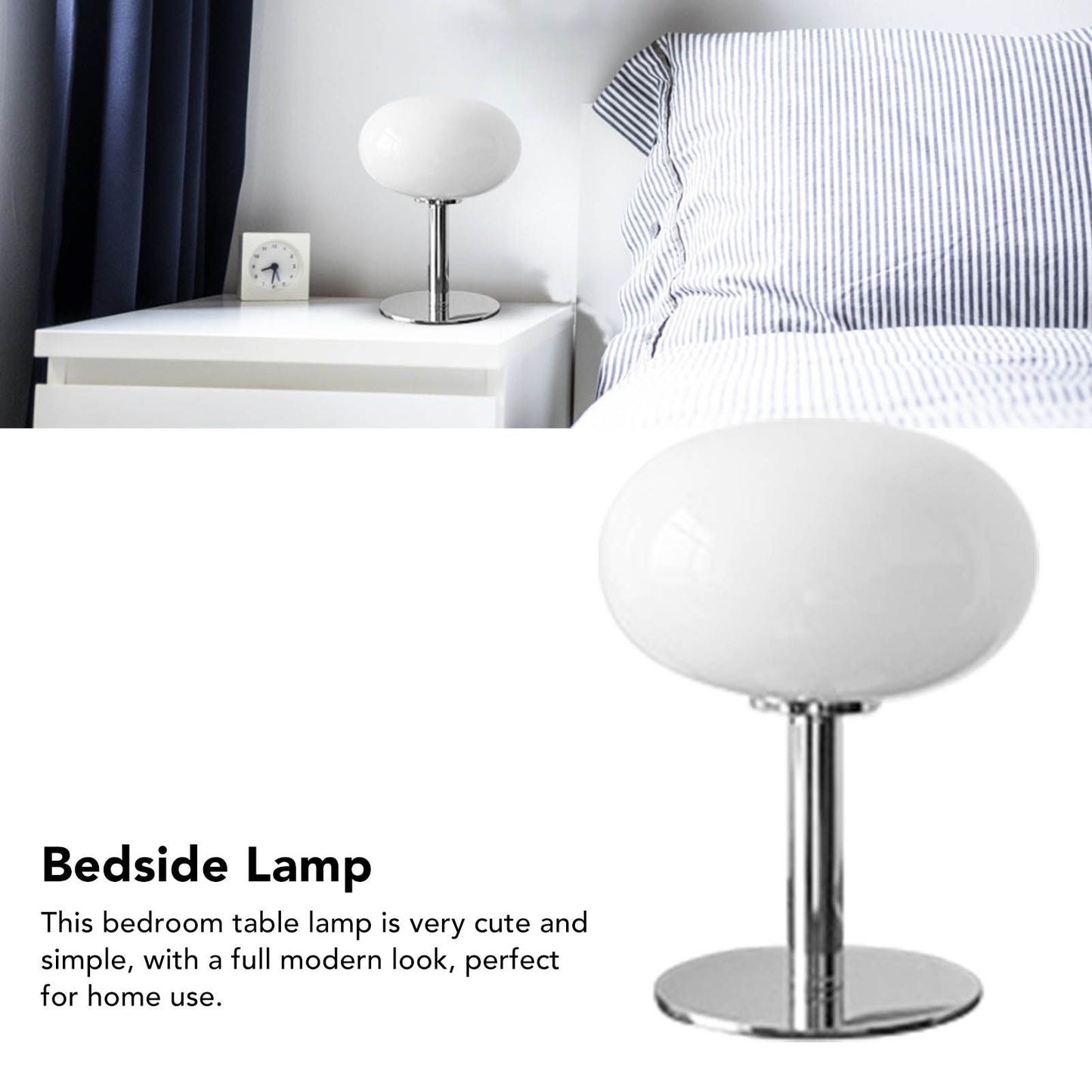 Bedside Table Lamp Iron Base Cute Shape Simple Modern Elegant Nightstand Lamp for Home Button Switch White