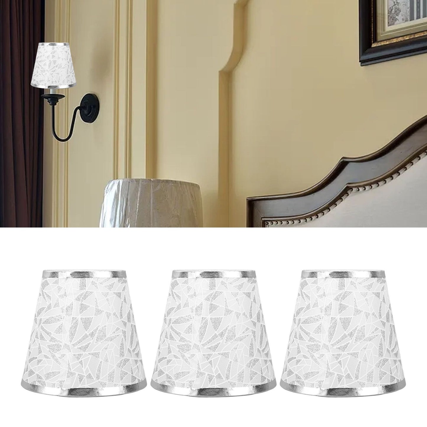 Cloth Lampshade Clip On Design Modern Barrel Fabric Lamp Shades for E14 Bulb Chandelier Wall Lamp 3pcs Silver