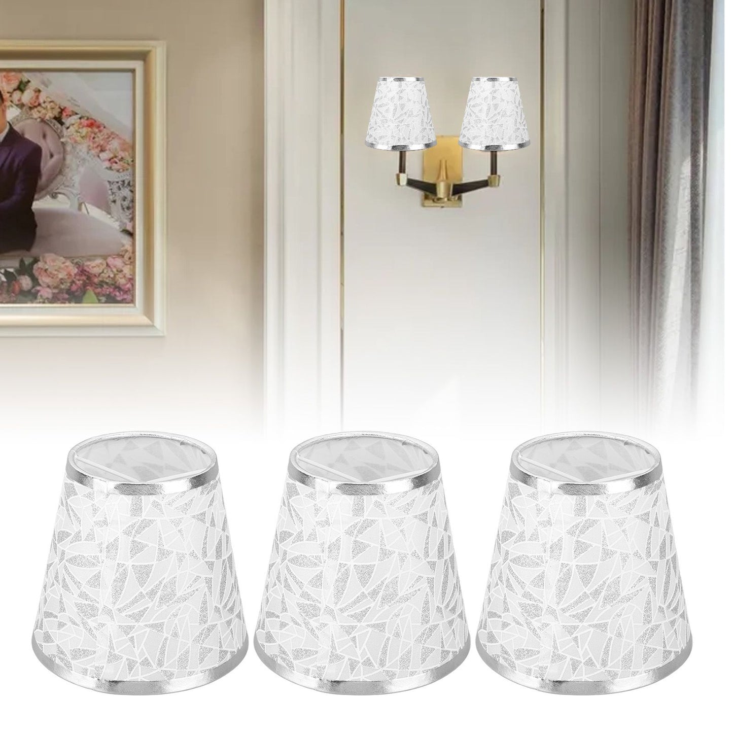 Cloth Lampshade Clip On Design Modern Barrel Fabric Lamp Shades for E14 Bulb Chandelier Wall Lamp 3pcs Silver
