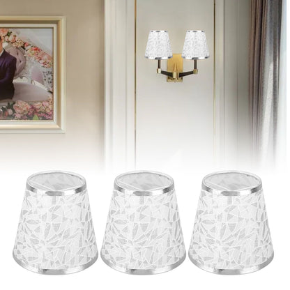 Cloth Lampshade Clip On Design Modern Barrel Fabric Lamp Shades for E14 Bulb Chandelier Wall Lamp 3pcs Silver
