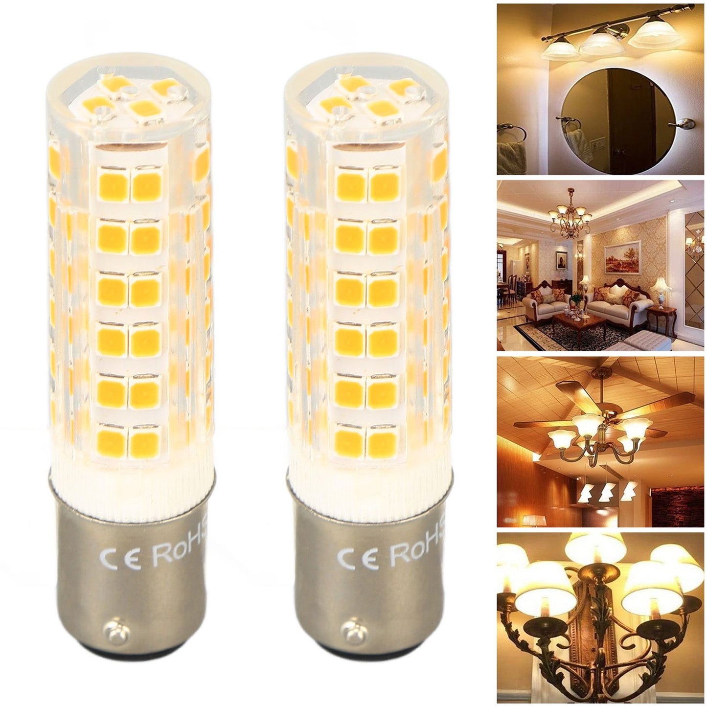 2pcs BA15D Led Bulbs Dimmable 6W Double Contact DC Bayonet Base 540LM 76 LED Warm Light 60W Halogen Bulbs Equivalent 100‑130V