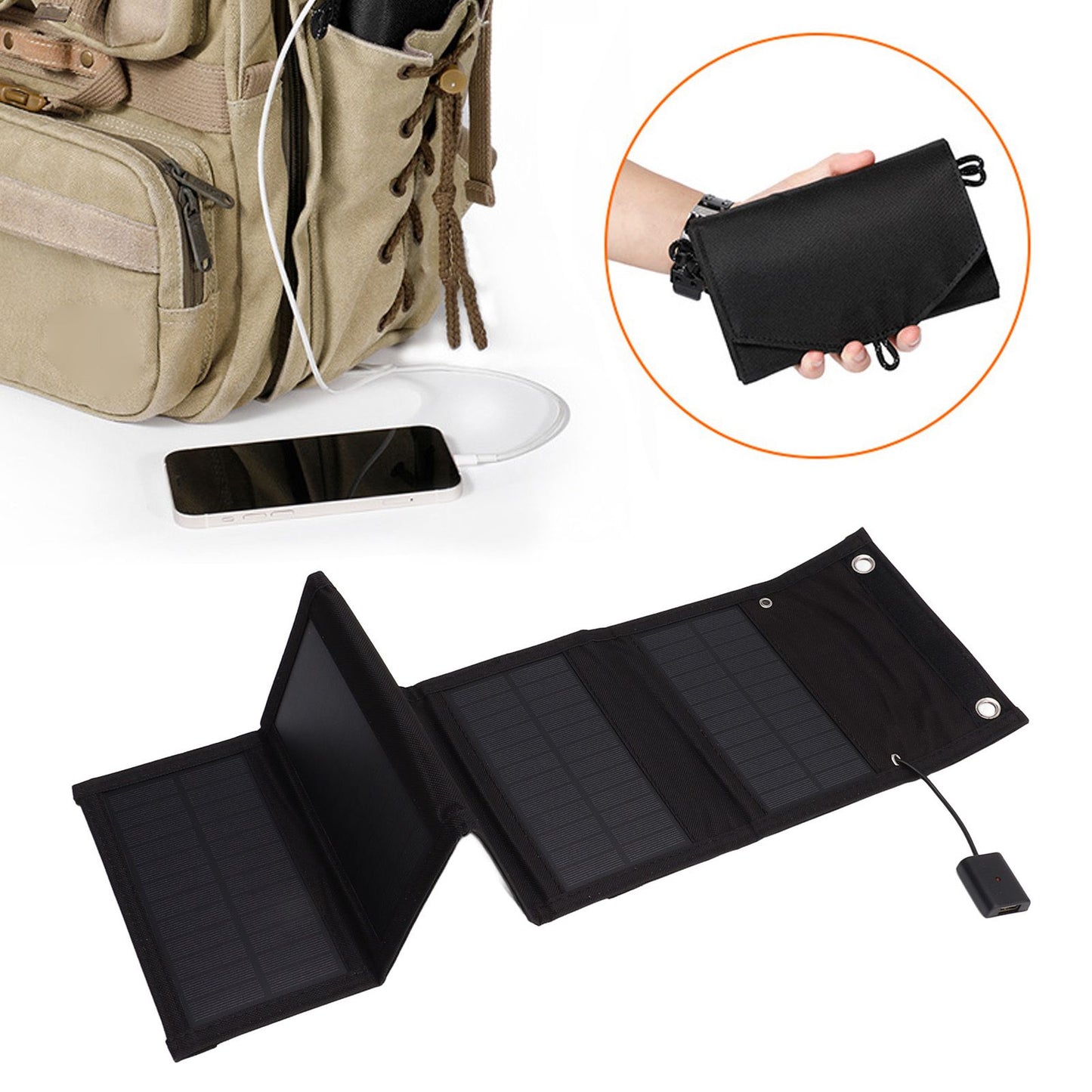 20W Solar Folding Bag Charger 5V USB Output IP65 Waterproof Portable Solar Panel Power Bank for Outdoor
