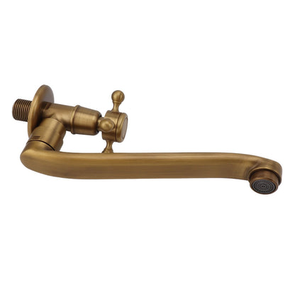 Antique Garden Faucet with Extended Spout Antifreezing Copper Wall Mount Single Cold Water Tap for Washing Round Spout