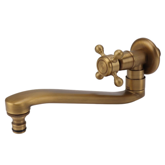 Antique Garden Faucet with Extended Spout Antifreezing Copper Wall Mount Single Cold Water Tap for Washing Sharp Spout