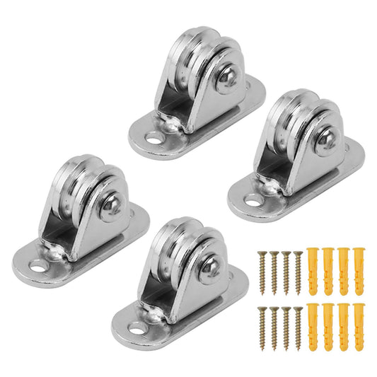Small Pulley Block Stainless Steel Silent Pulley Roller Wall Mounted Fixed Pulley for DIY Equipment Wire Rope Rail Sliding Gate 4PCS