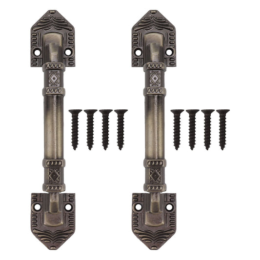 2Pcs Antique Barn Door Handles Bronze Color Easy Mounting Vintage Drawer Handle with Screws for Interior Drawer Garage