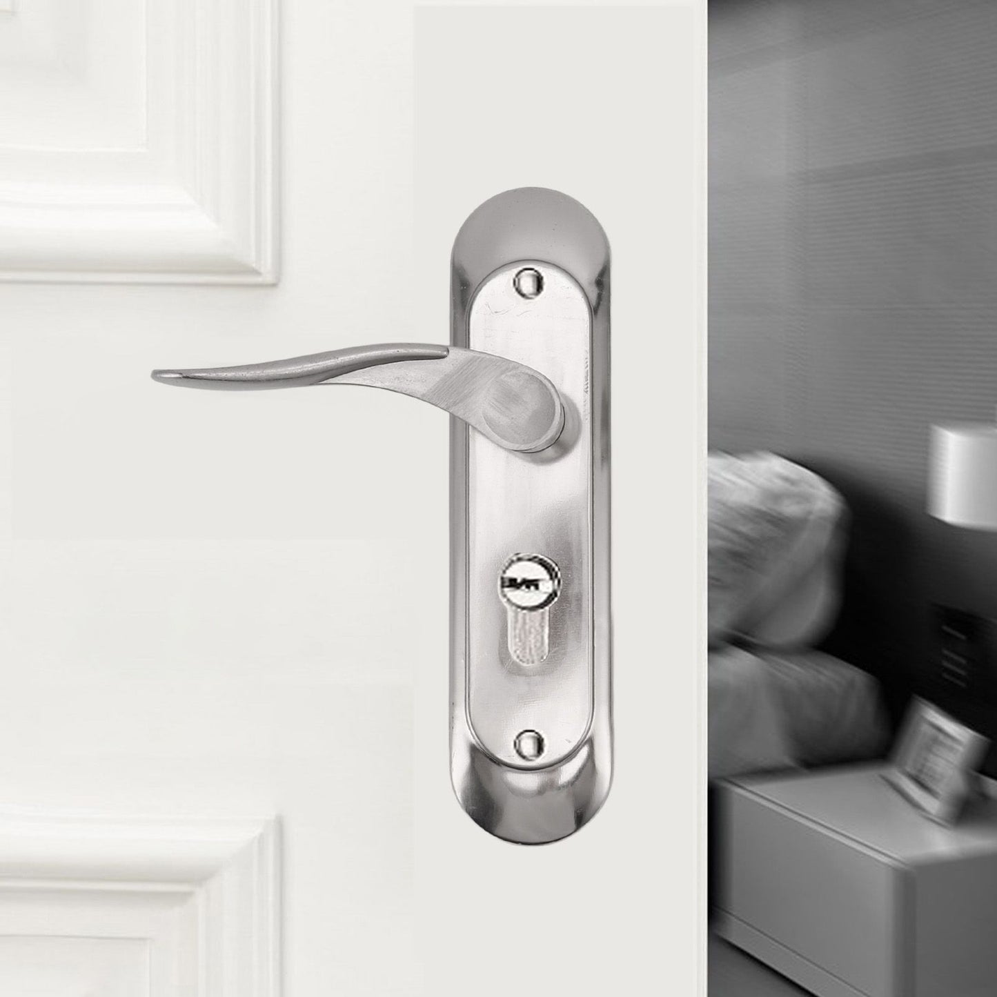 Door Interior Lever Passage Handle with Lock Easy Install Stainless Steel Door Handle for Bedroom Bathroom Closet Home
