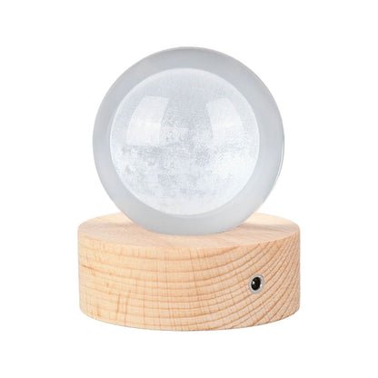 6cm 3D Crystal Ball Luminous Clear Sculpture Round Astronomy Ball Miniature Sculpture Ball Night Light Moon Crystal Ball