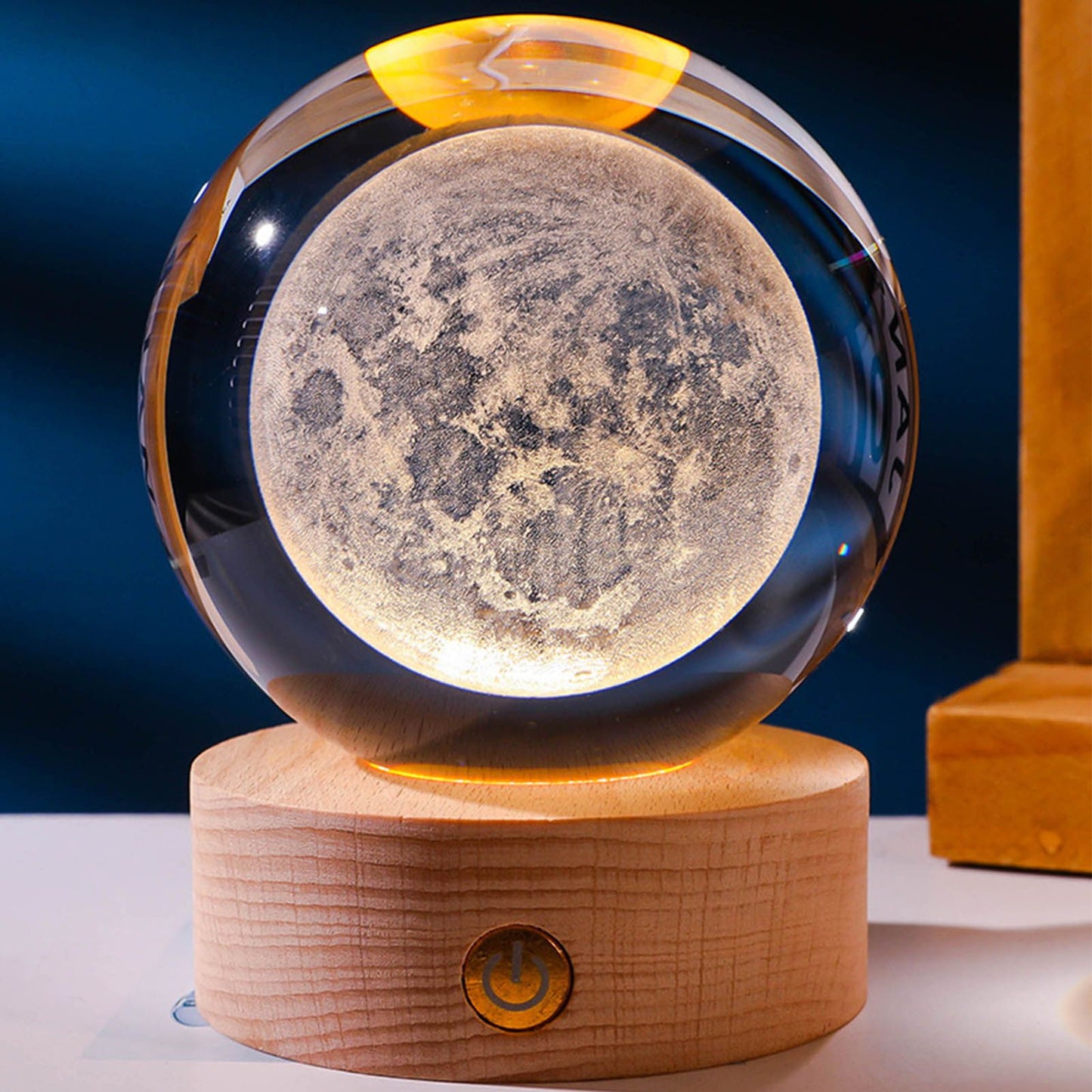 6cm 3D Crystal Ball Luminous Clear Sculpture Round Astronomy Ball Miniature Sculpture Ball Night Light Moon Crystal Ball