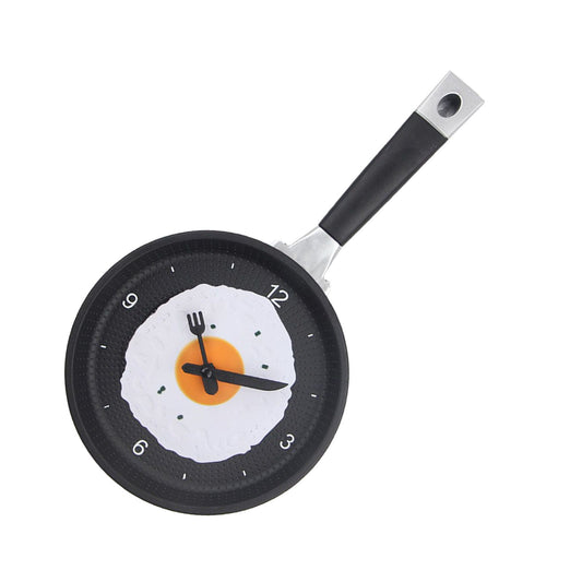 Wall Clock ABS Fried Egg Frying Pan Shape Silent Battery Operated Wall Clock for Bedroom Living Room Kitchen Black