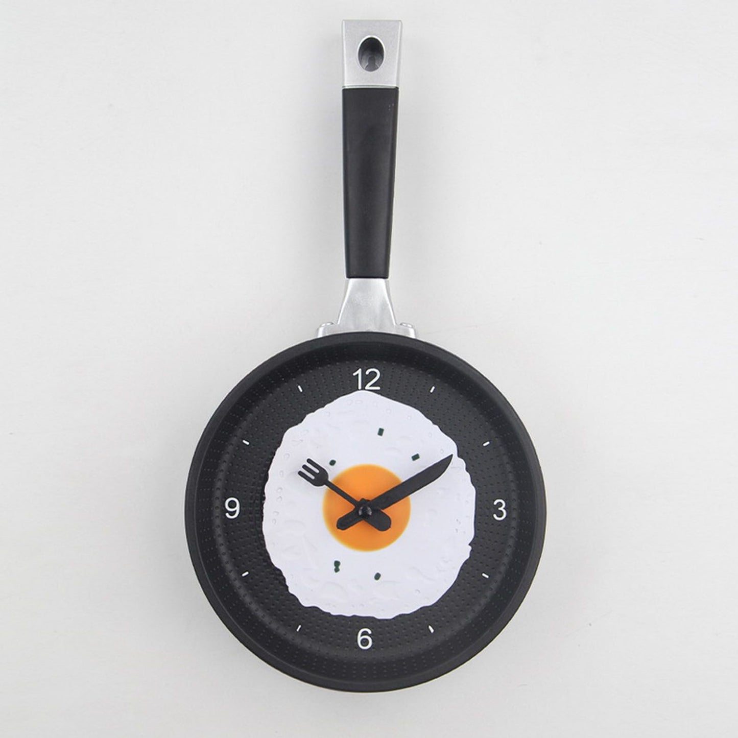 Wall Clock ABS Fried Egg Frying Pan Shape Silent Battery Operated Wall Clock for Bedroom Living Room Kitchen Black
