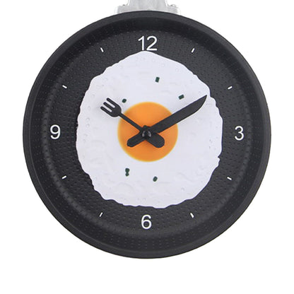 Wall Clock ABS Fried Egg Frying Pan Shape Silent Battery Operated Wall Clock for Bedroom Living Room Kitchen Black