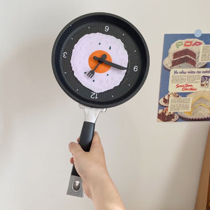 Wall Clock ABS Fried Egg Frying Pan Shape Silent Battery Operated Wall Clock for Bedroom Living Room Kitchen Pink
