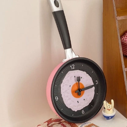 Wall Clock ABS Fried Egg Frying Pan Shape Silent Battery Operated Wall Clock for Bedroom Living Room Kitchen Pink