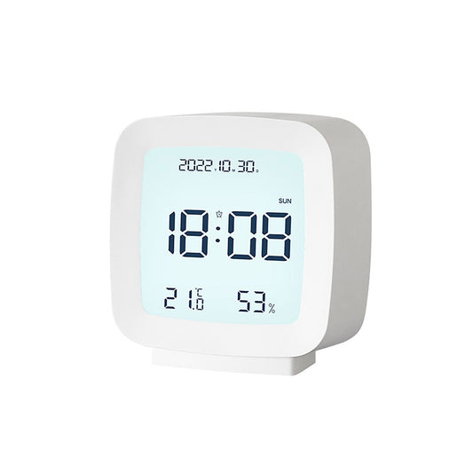 Kids Alarm Clock LED Digital Indoor Alarm Clocks with Temperature and Humidity Display for Kids White