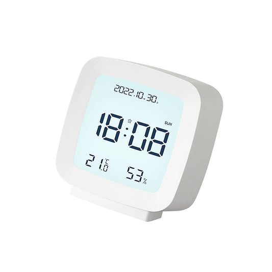 Kids Alarm Clock LED Digital Indoor Alarm Clocks with Temperature and Humidity Display for Kids White