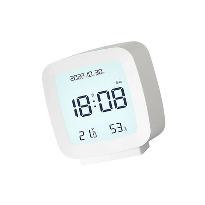 Kids Alarm Clock LED Digital Indoor Alarm Clocks with Temperature and Humidity Display for Kids White