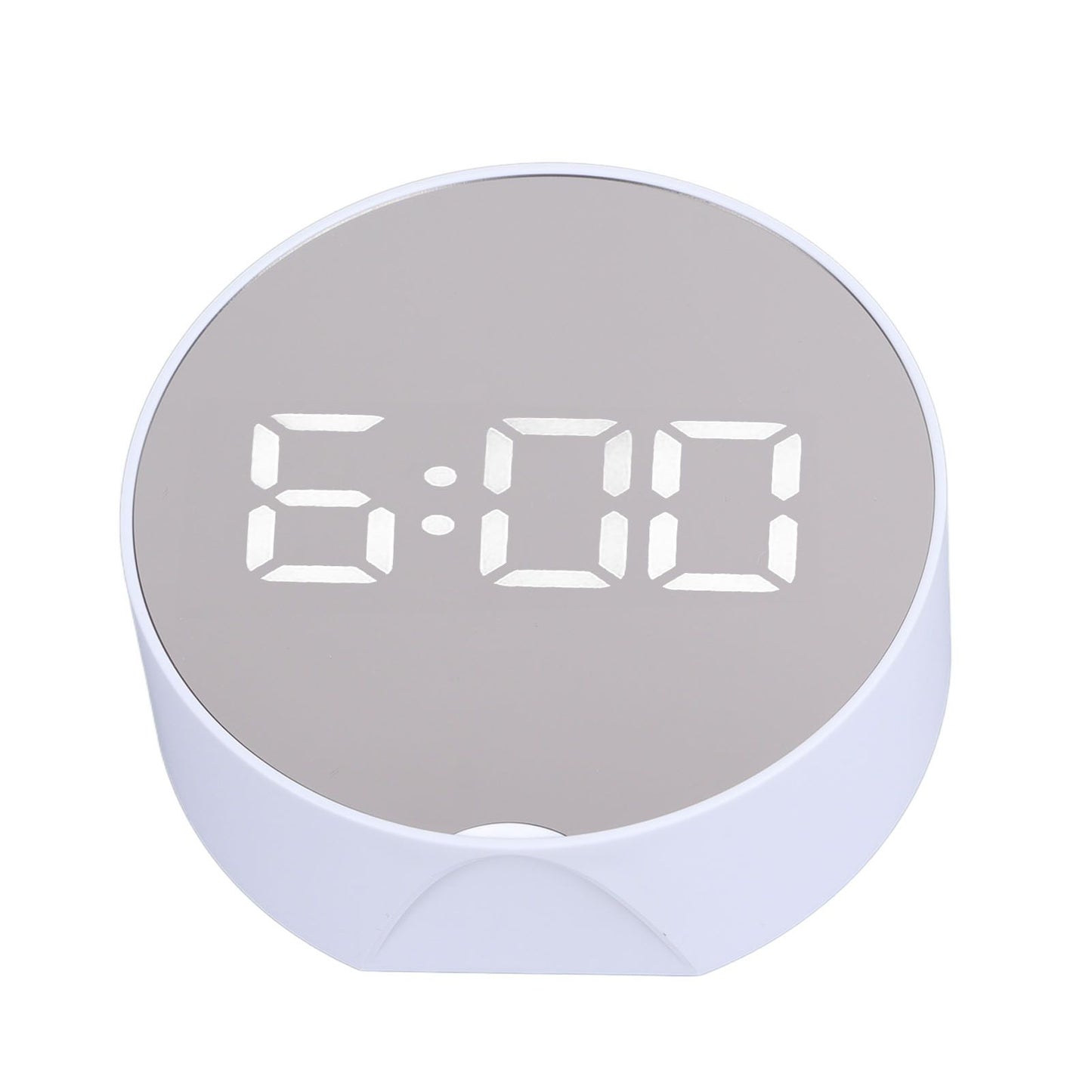 Digital Mirror Clock Alarm White Big Round Screen Easy to Read Portable LED Clock for Office Bedroom Travel