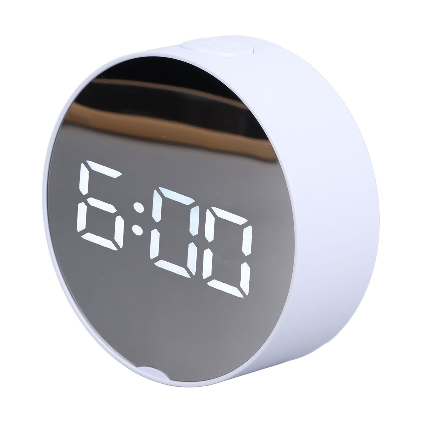 Digital Mirror Clock Alarm White Big Round Screen Easy to Read Portable LED Clock for Office Bedroom Travel