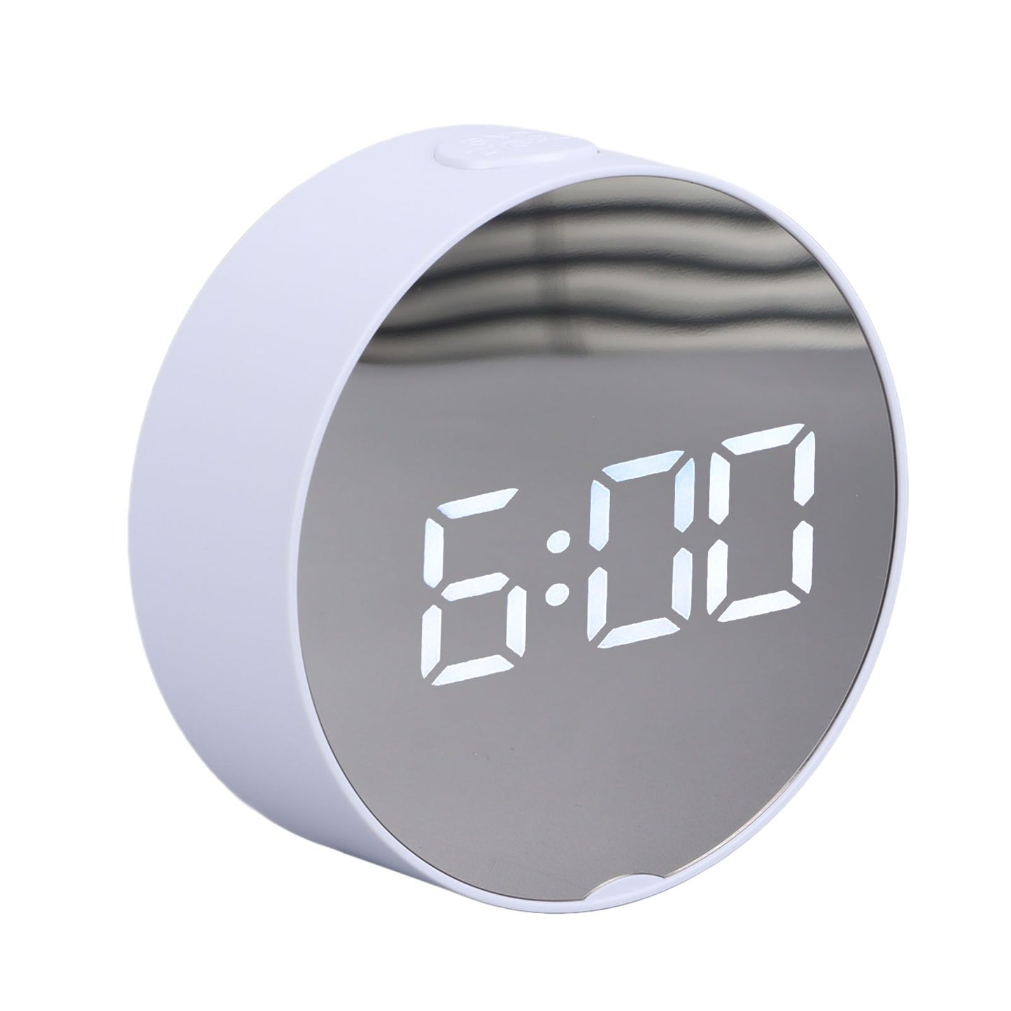 Digital Mirror Clock Alarm White Big Round Screen Easy to Read Portable LED Clock for Office Bedroom Travel