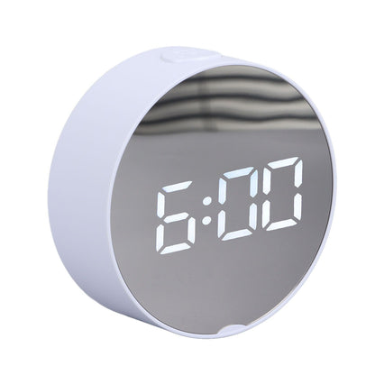 Digital Mirror Clock Alarm White Big Round Screen Easy to Read Portable LED Clock for Office Bedroom Travel