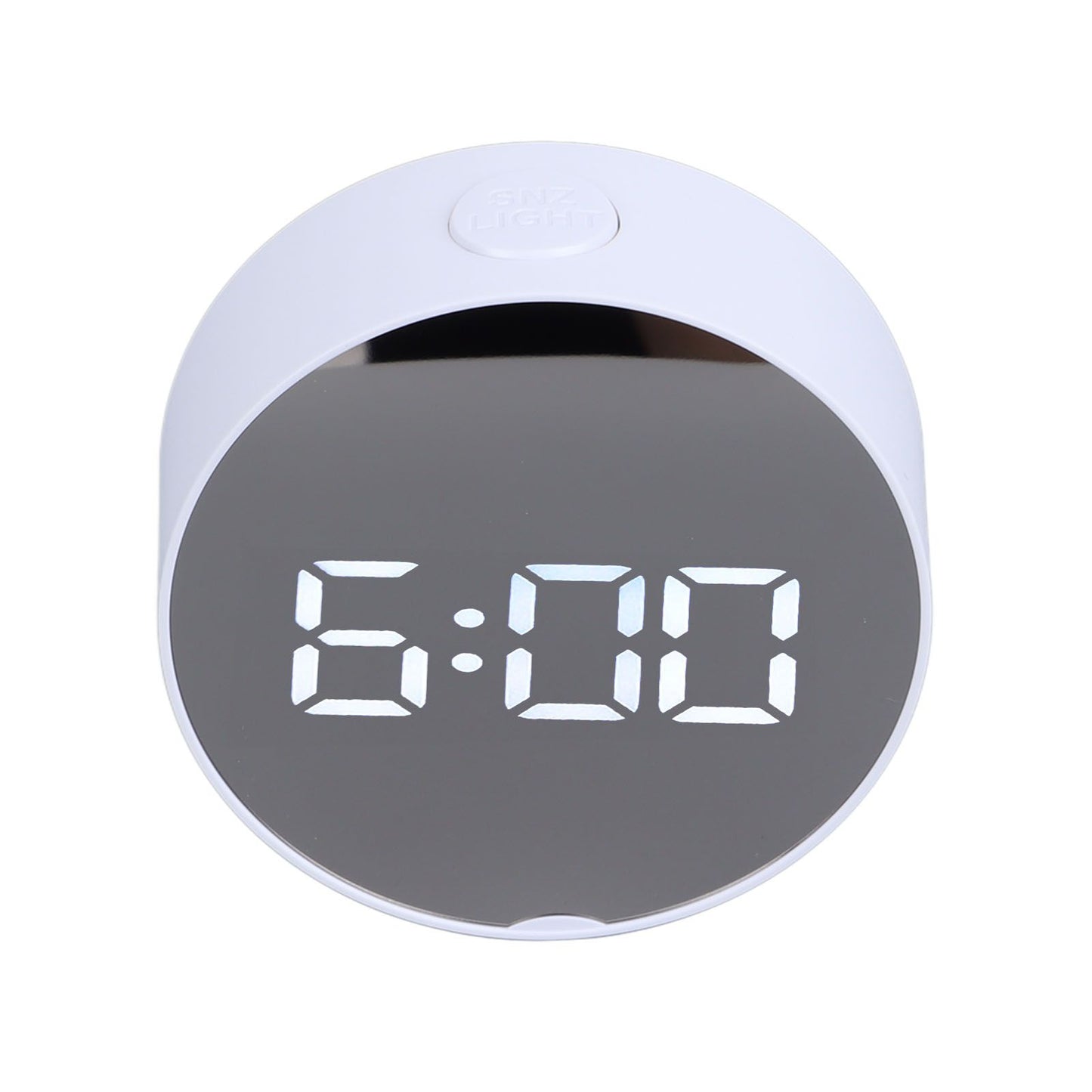 Digital Mirror Clock Alarm White Big Round Screen Easy to Read Portable LED Clock for Office Bedroom Travel