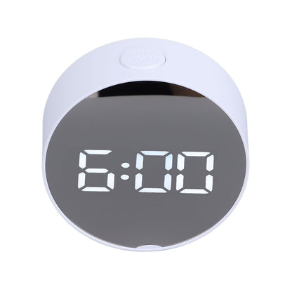 Digital Mirror Clock Alarm White Big Round Screen Easy to Read Portable LED Clock for Office Bedroom Travel