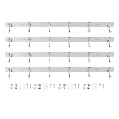 4 Pcs 6 Hooks Stainless Steel Cloak Hanger Wall Mounted Hanging Coat Rack for Laundry Rooms Entryways