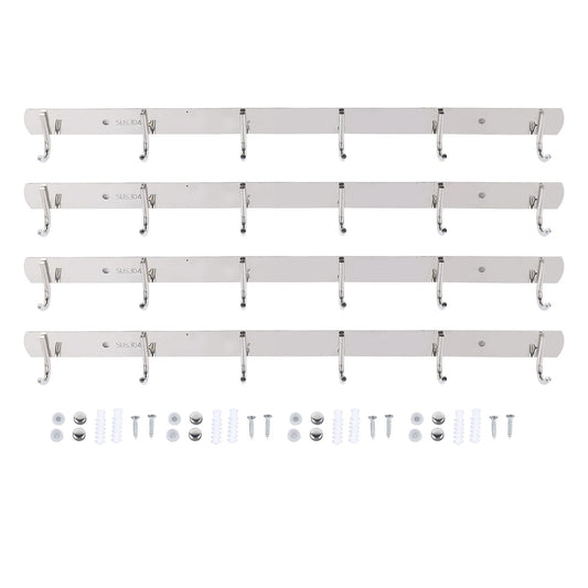 4 Pcs 6 Hooks Stainless Steel Cloak Hanger Wall Mounted Hanging Coat Rack for Laundry Rooms Entryways